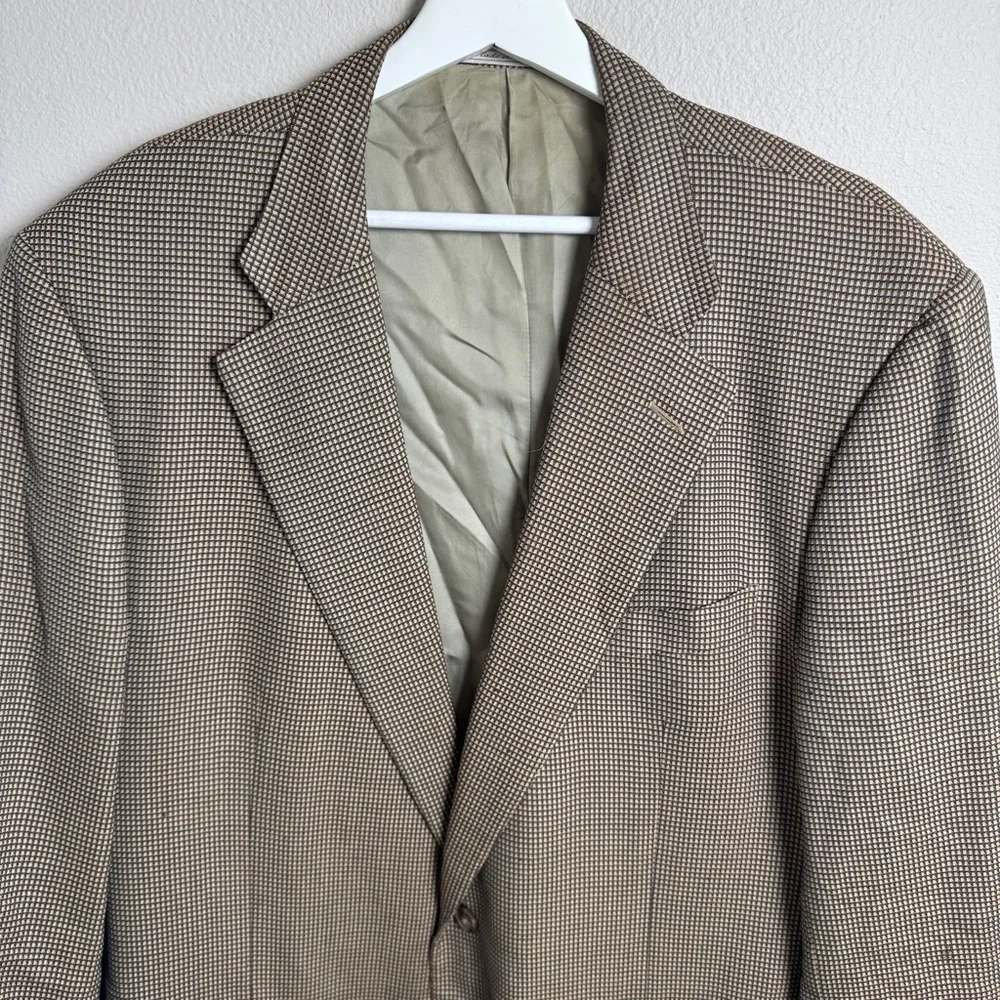 Ermenegildo Zegna Silk Wool Blazer Suit Jacket Tan Black‎ Houndstooth 46R Flaws